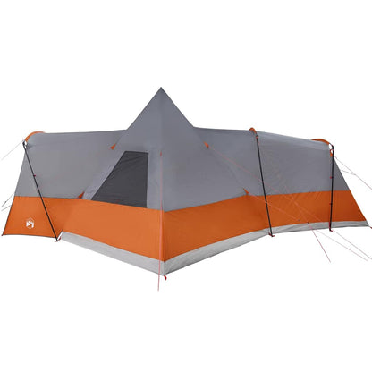 Zijaanzicht van de vidaXL Teepee Tent in grijs en oranje met een ruime indeling.