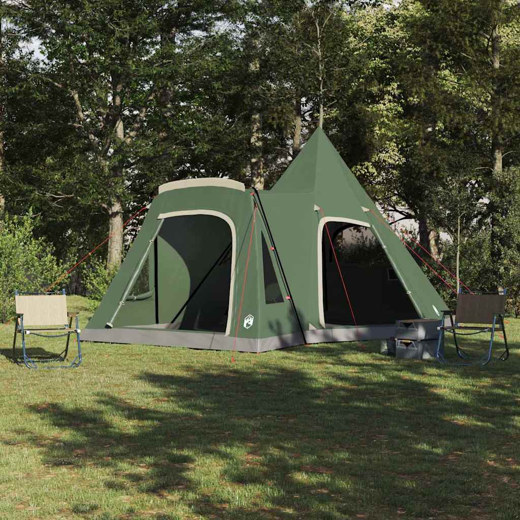 Groene vidaXL Teepee Tent 5-Person met ruime ingang en opzetstructuur in een bosrijke omgeving.