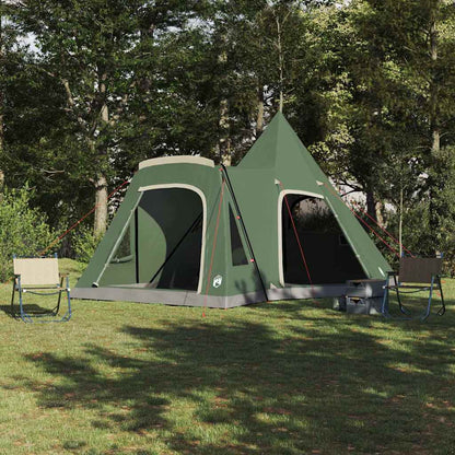 Groene vidaXL Teepee Tent 5-Person met ruime ingang en opzetstructuur in een bosrijke omgeving.