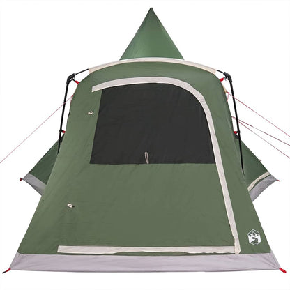 Detail van de voorkant van de vidaXL Teepee Tent in groen met een groot venster.