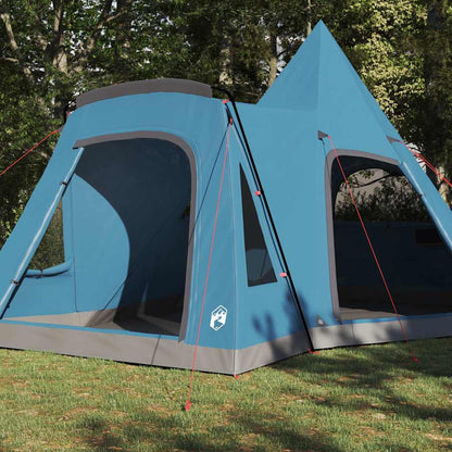 Detail van de blauwe vidaXL Teepee Tent met openingen en stevige stokken.