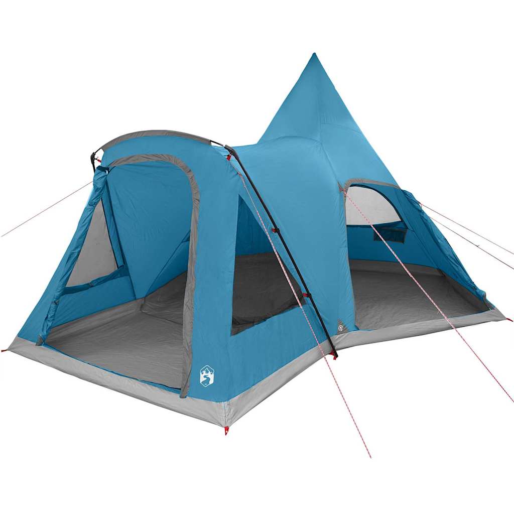 Detail van de vidaXL Teepee Tent in blauw met open ingangen en waterdichte materialen.