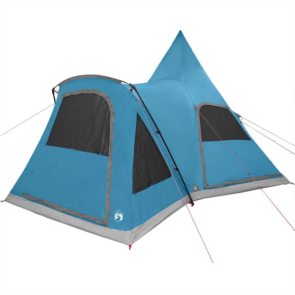 Detail van de blauwe vidaXL Teepee Tent met grote ramen en waterdichte stof.