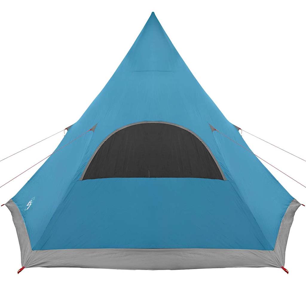 Detail van de blauwe vidaXL Teepee Tent met een groot gaasvenster en scherpe punt.