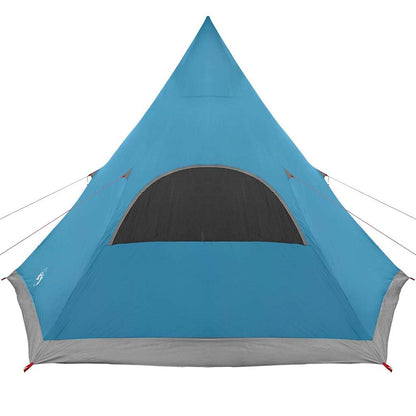 Detail van de blauwe vidaXL Teepee Tent met een groot gaasvenster en scherpe punt.