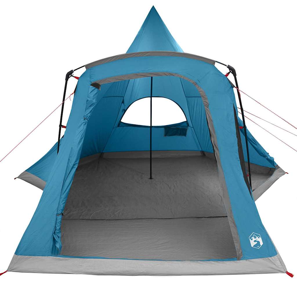 Detail van de binnenkant van de vidaXL Teepee Tent met blauwe wanden en een ingang.