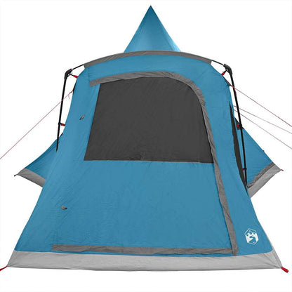 Detail van de vidaXL Teepee Tent in blauw met een grote ingang en venster.