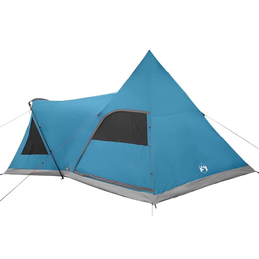 Zijaanzicht van de vidaXL Teepee Tent in blauw, met scherpe hoeken en ventilatieroosters.