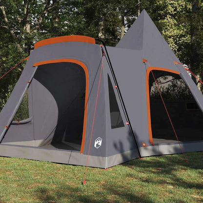 Detail van de vidaXL Teepee Tent met grijze en oranje kleur, zijaanzicht met open ingang.
