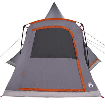 Detail van de grijze vidaXL Teepee Tent met oranje randen en grote ingang.