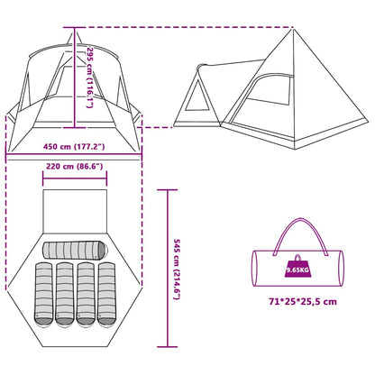 Technische tekening van de vidaXL Teepee Tent met afmetingen en draagtas.