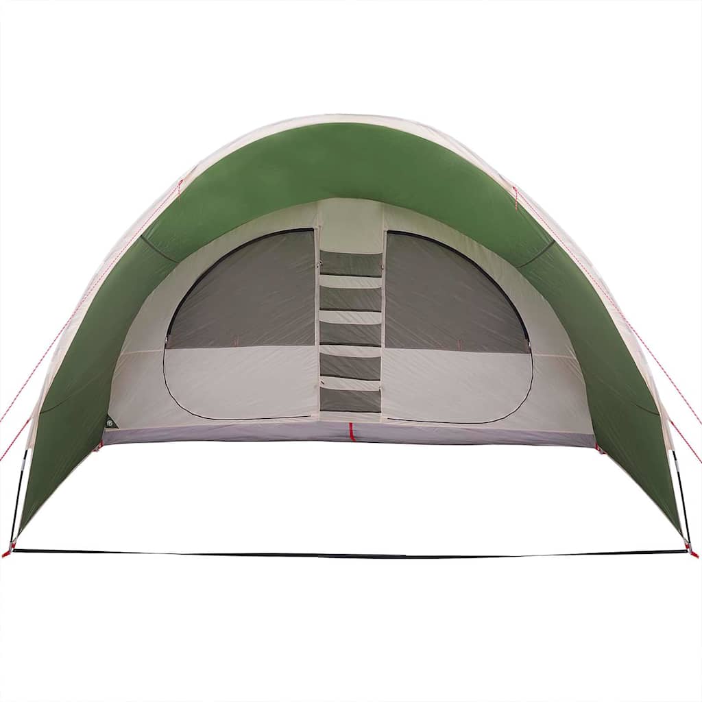 Detail van de vidaXL Tunnel Tent met groene bovenkant en zijramen.