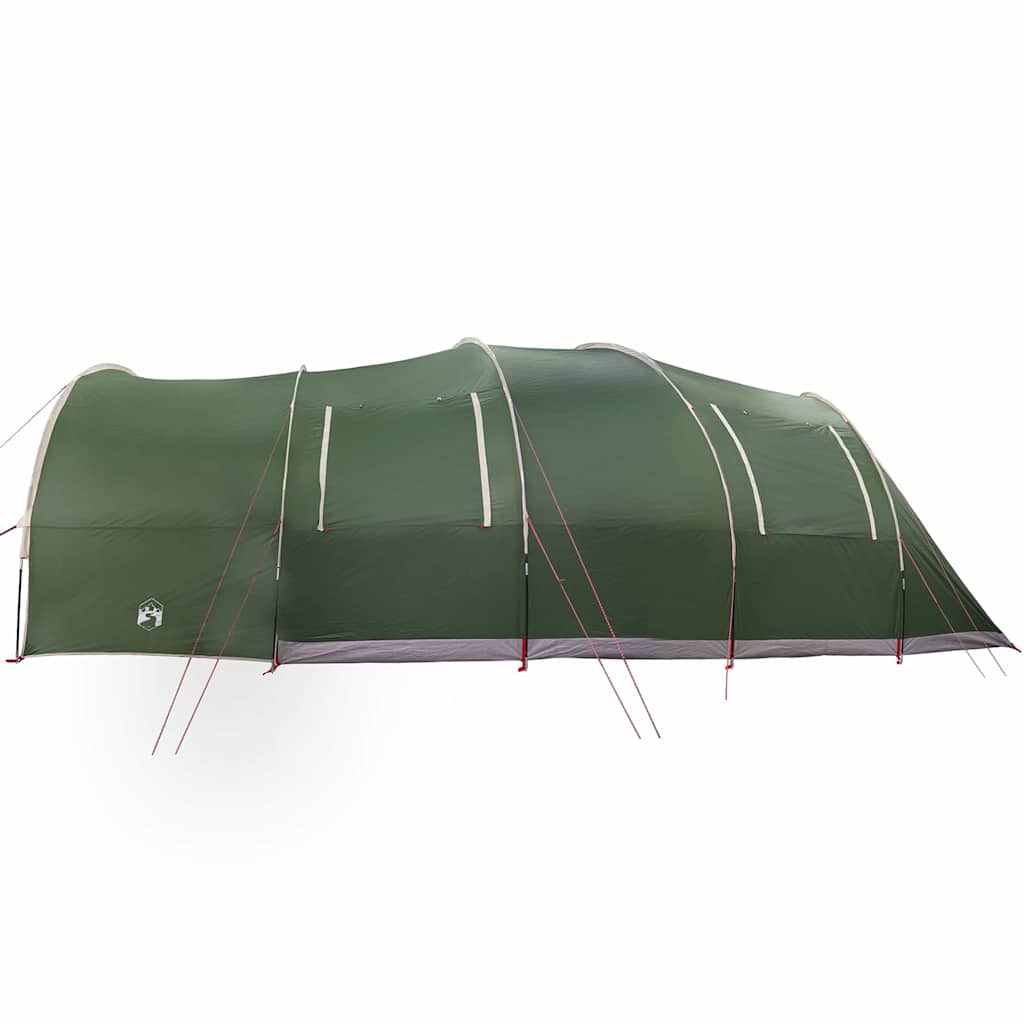 Detail van de groene vidaXL Tunnel Tent met meerdere ventilatieopeningen en stevige lijnen.
