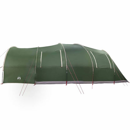 Detail van de groene vidaXL Tunnel Tent met meerdere ventilatieopeningen en stevige lijnen.