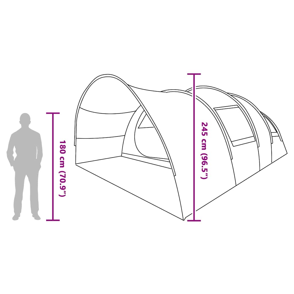Detail van de vidaXL Tunnel Tent met afmetingen en hoogte-indicatie van 180 cm.