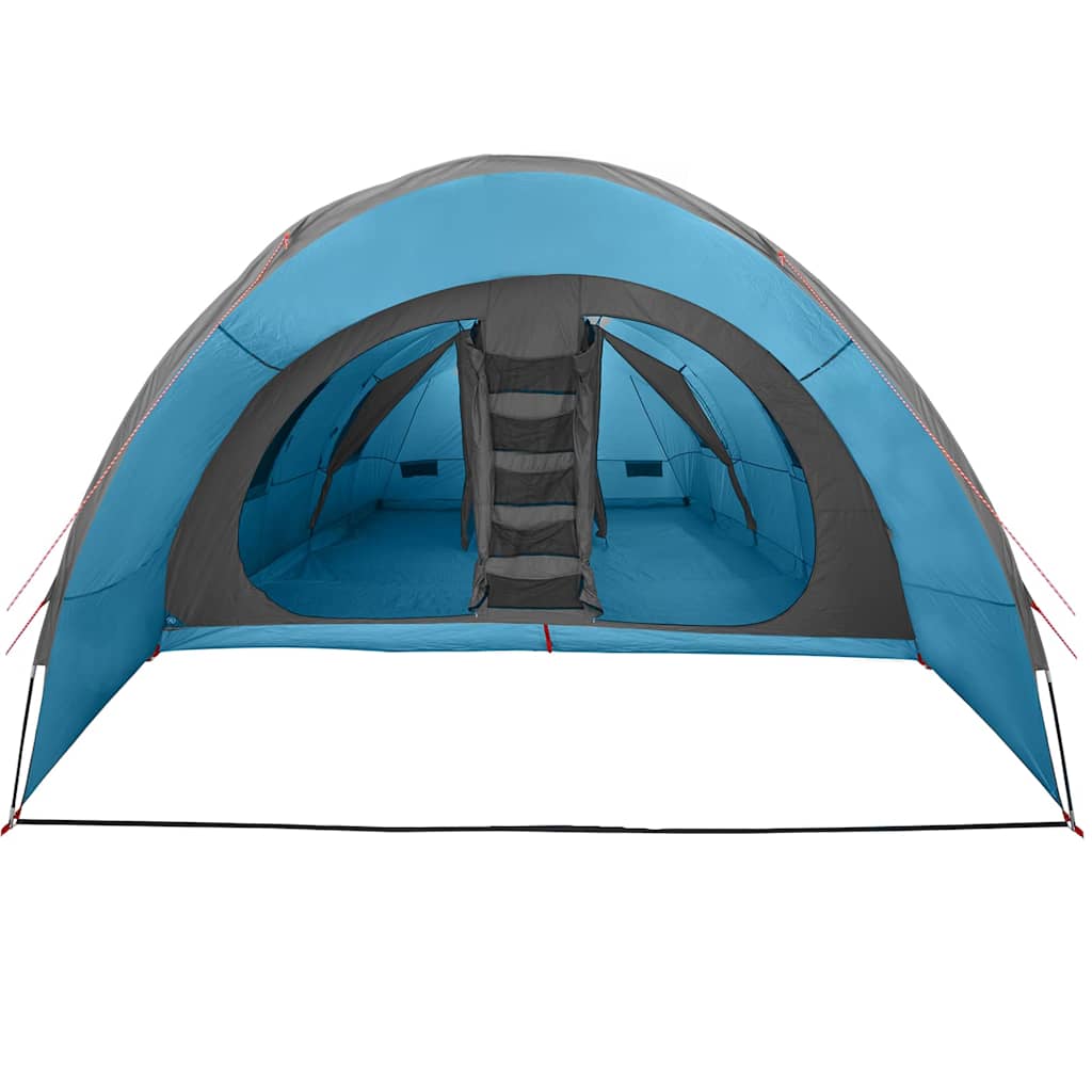 Zijaanzicht van de vidaXL Tunnel Tent 8-Person in blauw met ruime ingang en opbergruimte.