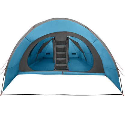 Zijaanzicht van de vidaXL Tunnel Tent 8-Person in blauw met ruime ingang en opbergruimte.