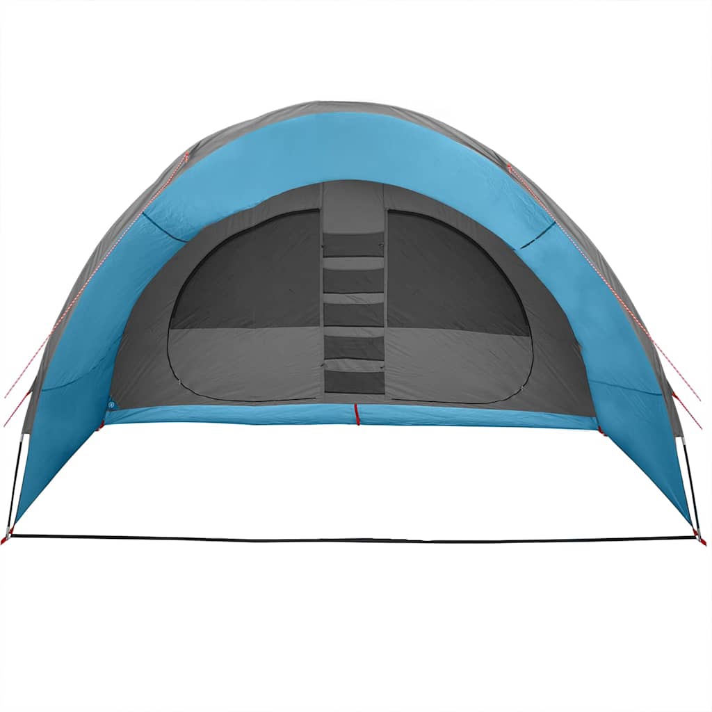 Zijaanzicht van de vidaXL Tunnel Tent 8-Person in blauw met ingang en ventilatie.