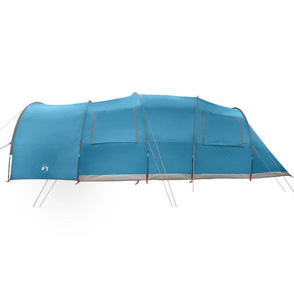Zijaanzicht van de blauwe vidaXL Tunnel Tent 8-Person met ventilatieroosters.