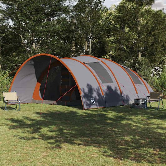 vidaXL Tunnel Tent voor 8 personen in grijs en oranje, ruime opstelling in de natuur.