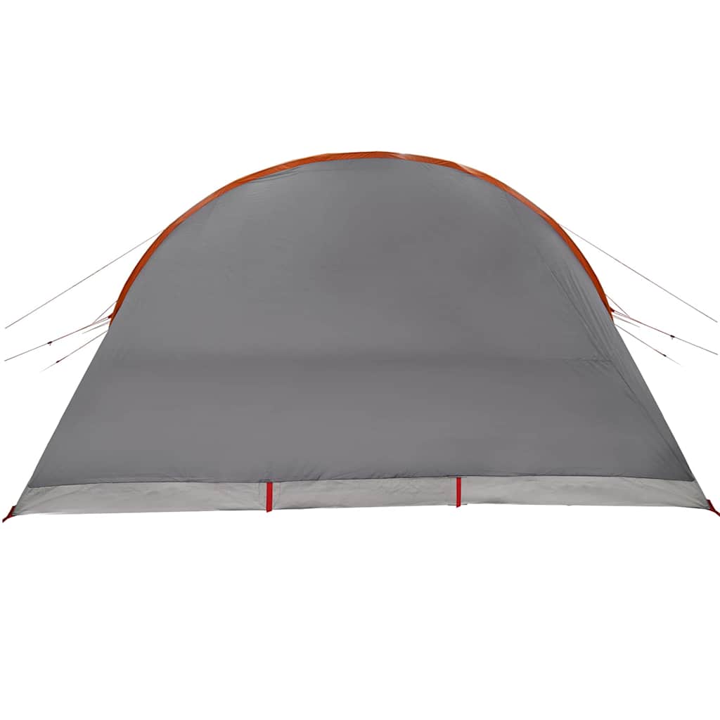 Detail van de grijze vidaXL Tunnel Tent met oranje accenten, zijaanzicht.