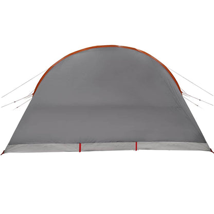 Detail van de grijze vidaXL Tunnel Tent met oranje accenten, zijaanzicht.