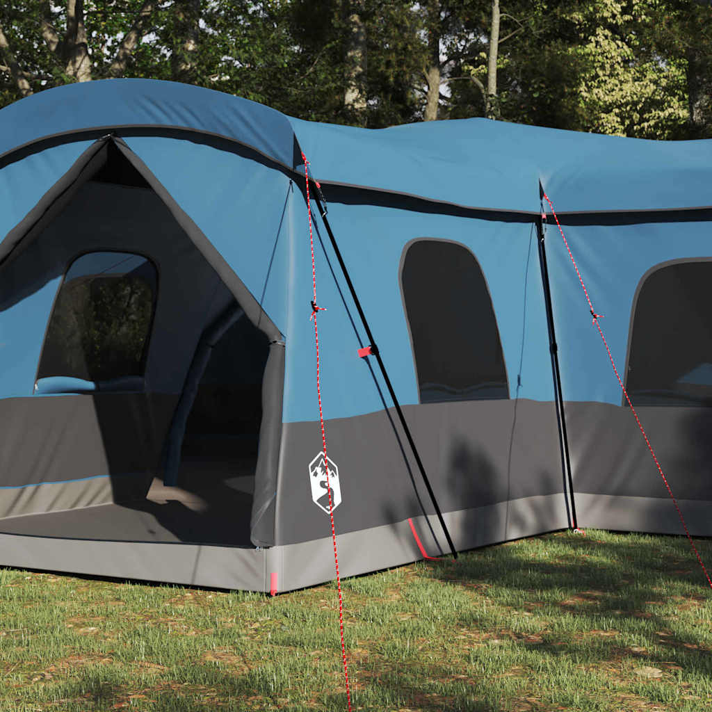 Detail van de blauwe vidaXL tent voor 16 personen met stevige constructie en ventilatieopeningen.