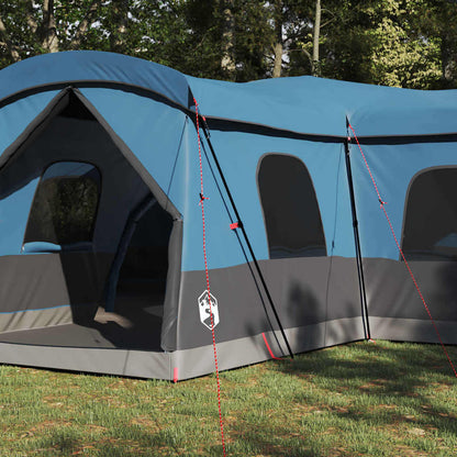 Detail van de blauwe vidaXL tent voor 16 personen met stevige constructie en ventilatieopeningen.