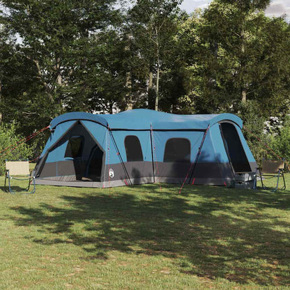 Blauwe vidaXL tent voor 16 personen, ruime familietent met ventilatie in een groene omgeving.