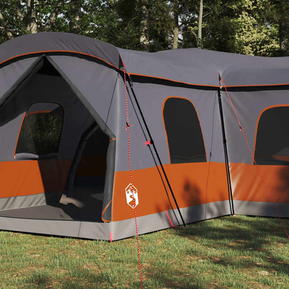 Detail van de grijs-oranje vidaXL tent met ventilatieopeningen en stevige constructie.