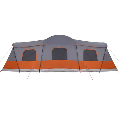 Detail van de grijs-oranje vidaXL tent met meerdere ramen en een stevige constructie.