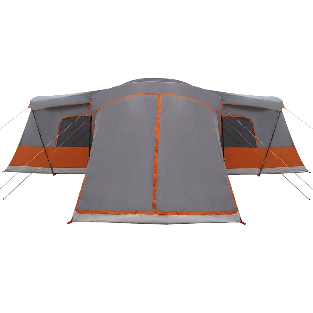 Detail van de vidaXL tent voor 16 personen, grijs met oranje accenten, zijaanzicht.