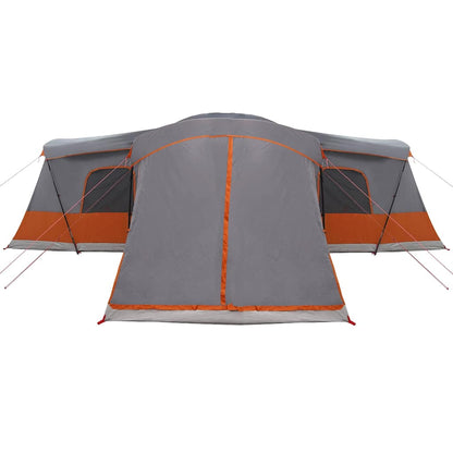 Detail van de vidaXL tent voor 16 personen, grijs met oranje accenten, zijaanzicht.