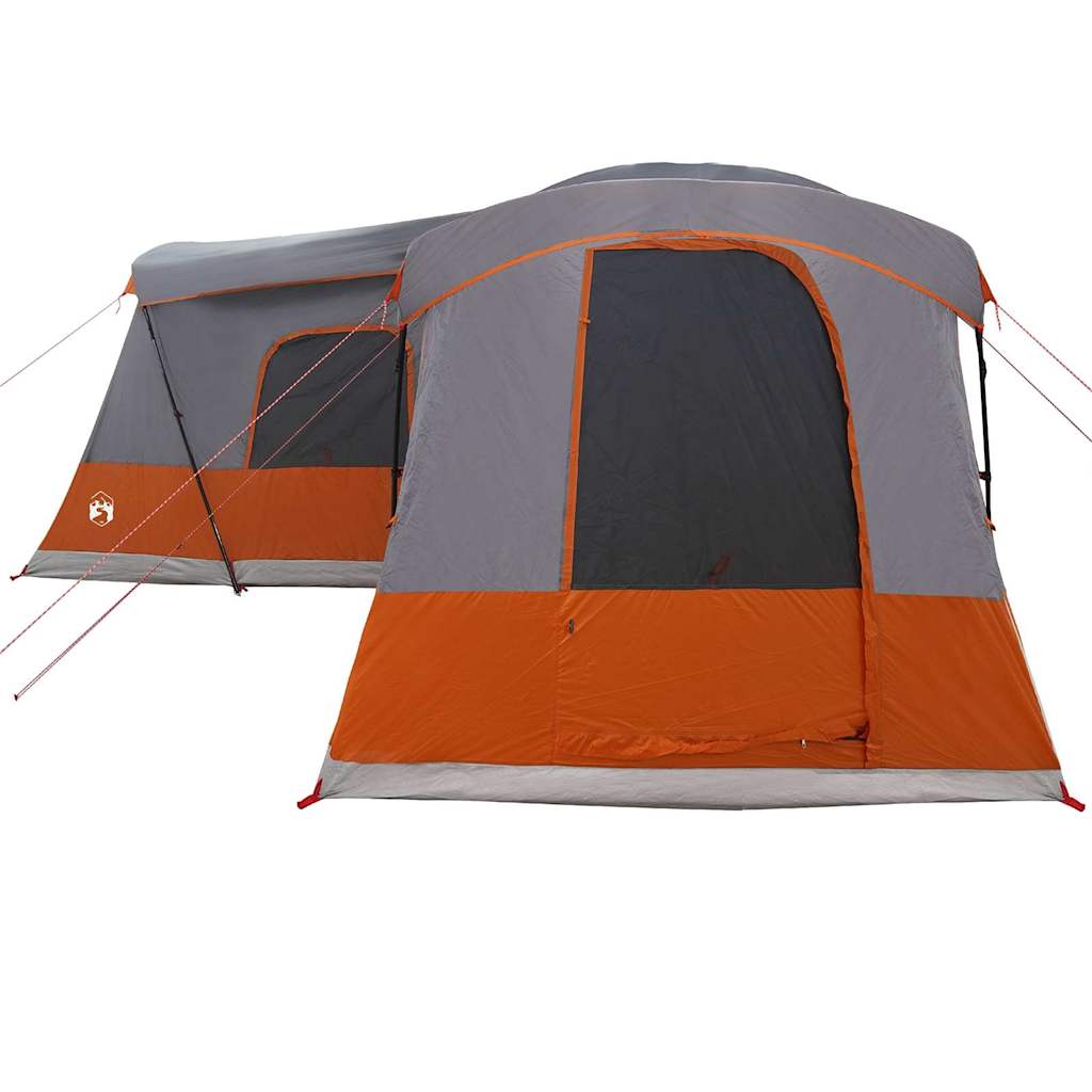 Detail van de grijze en oranje vidaXL tent met ruime ingangen en ventilatie.