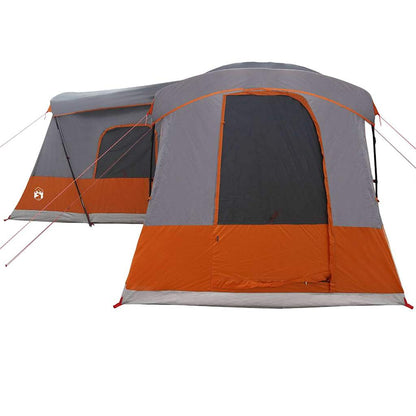 Detail van de grijze en oranje vidaXL tent met ruime ingangen en ventilatie.