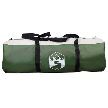 Groene vidaXL Teepee Tent opbergzak met zwarte handvatten en logo aan de zijkant.