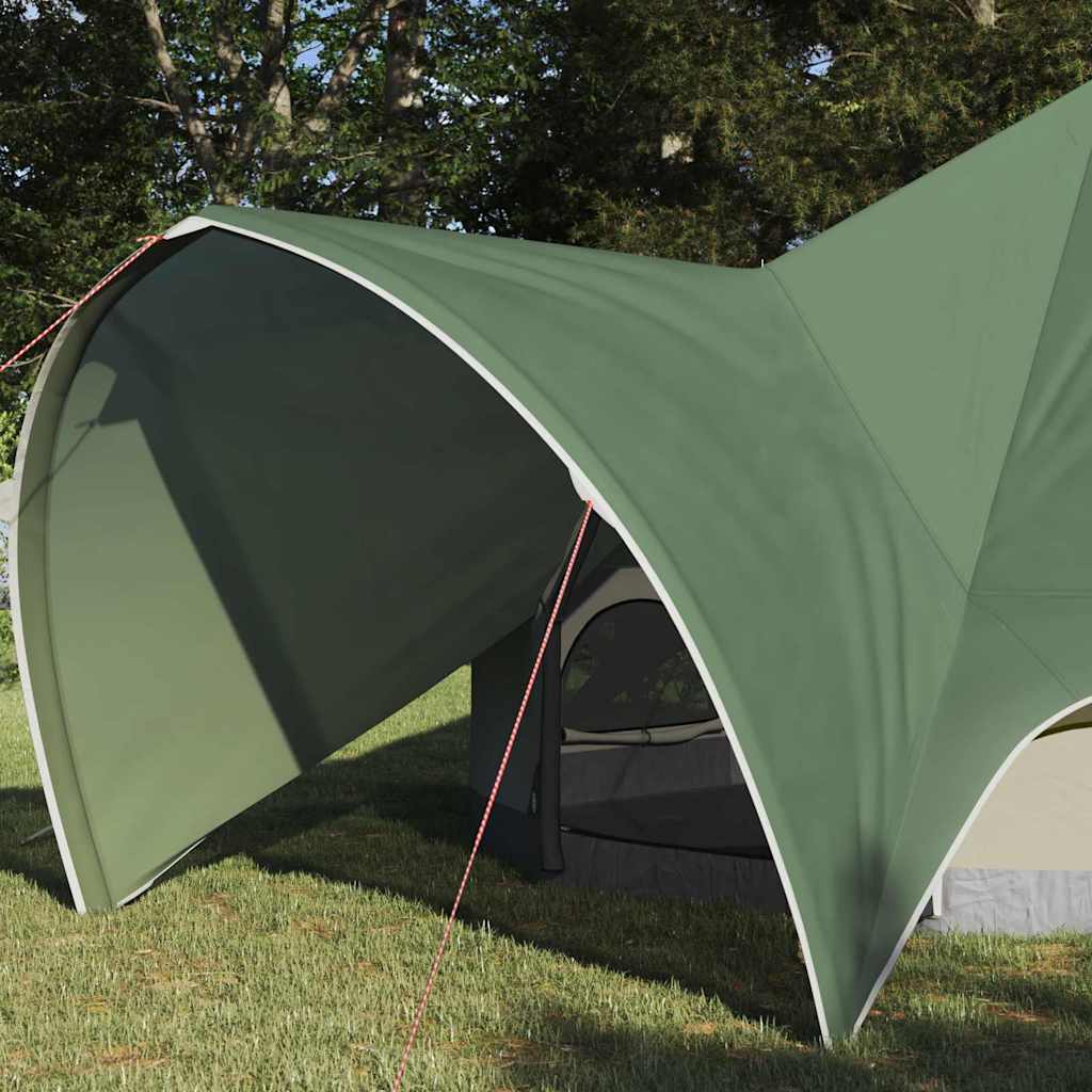 Detail van de groene waterdichte teepee tent van vidaXL met een gebogen dak.