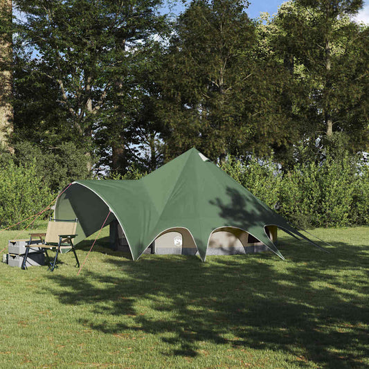 vidaXL Teepee Tent 3-Person in groen met grijze details, opgesteld in een groene omgeving.
