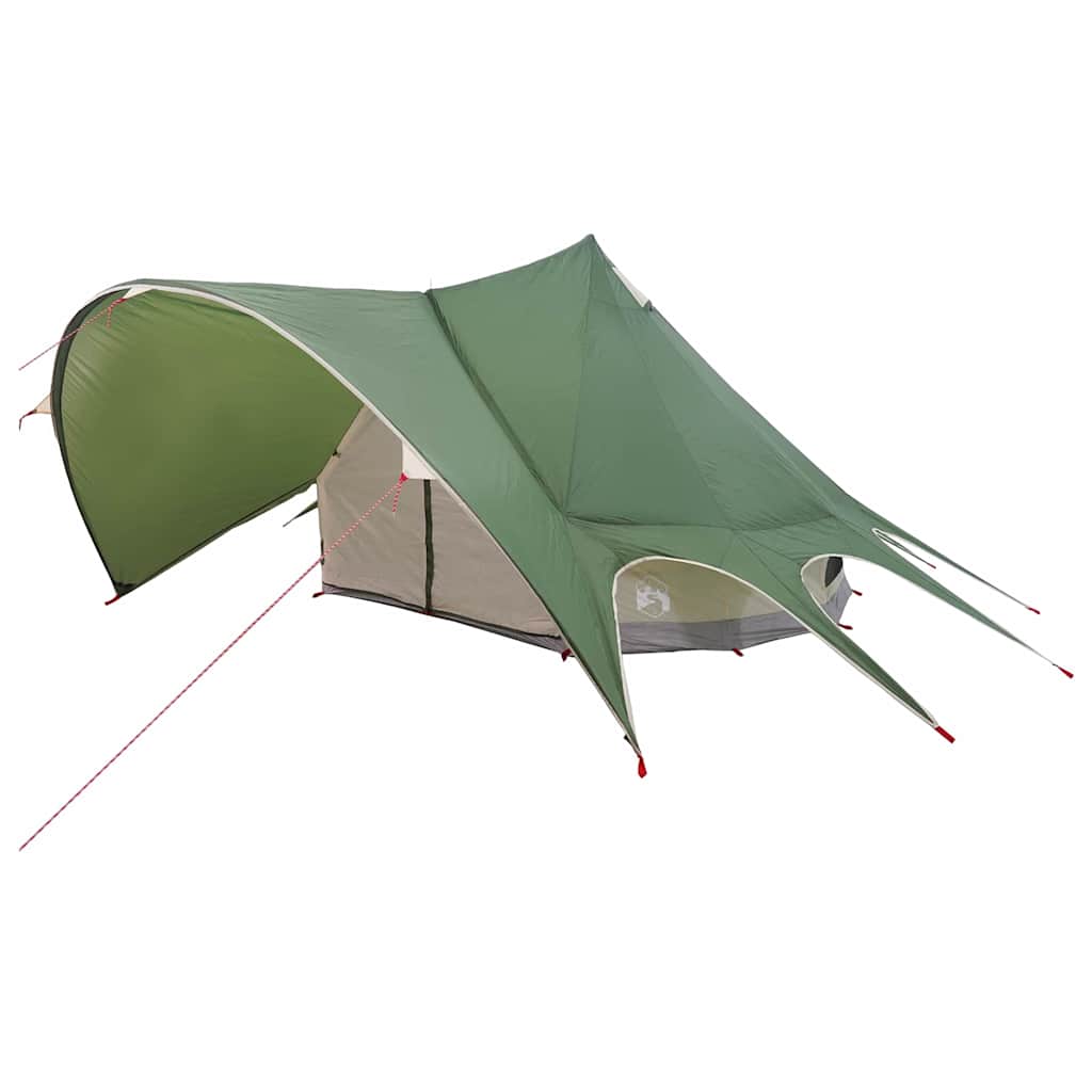 Detail van de groene vidaXL Teepee Tent met winddichte dakconstructie en zijflappen.
