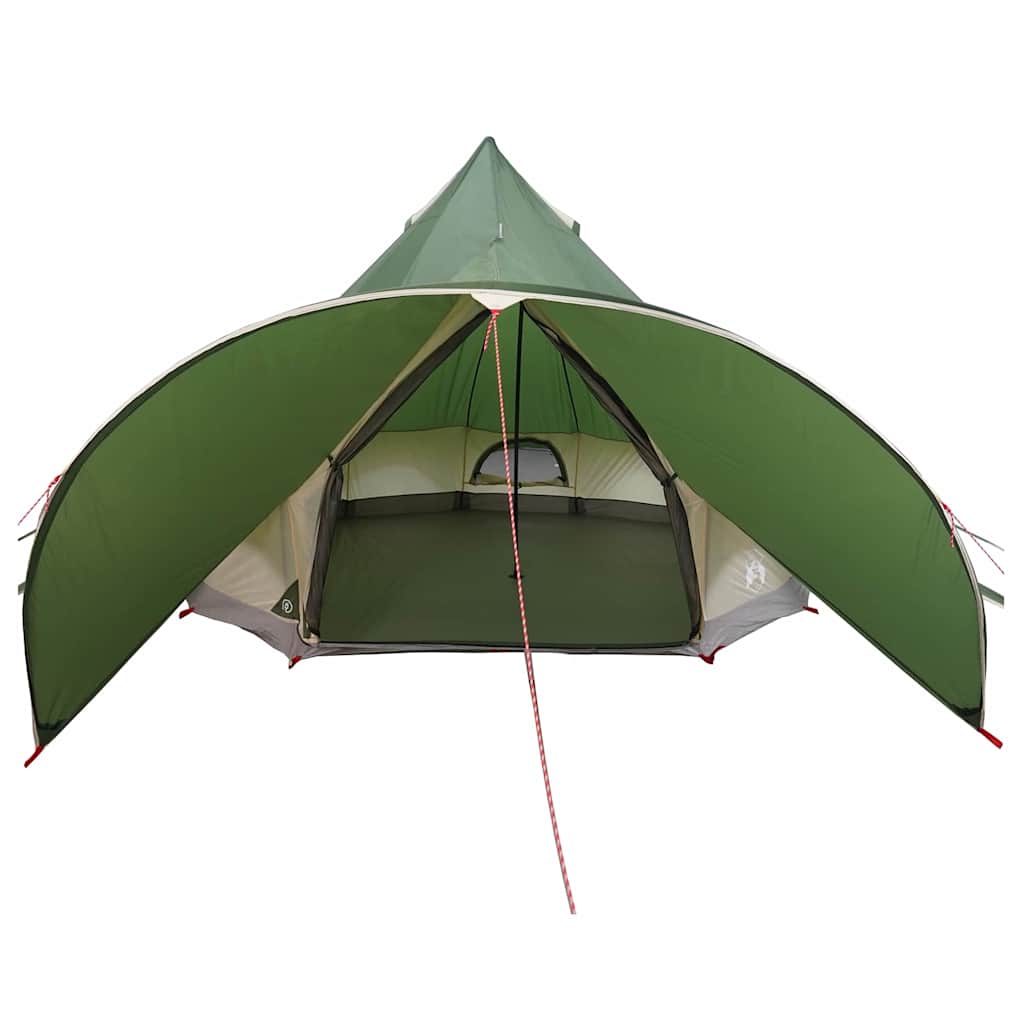 Detail van de vidaXL Teepee Tent met open flap en groene buitenzijde.