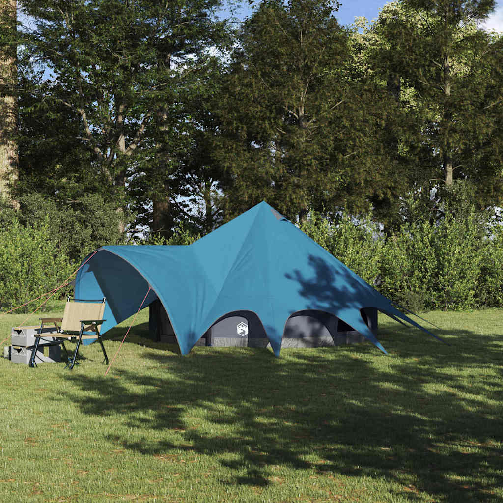 Blauwe vidaXL Teepee Tent voor drie personen, waterdicht en winddicht, in een groene omgeving.