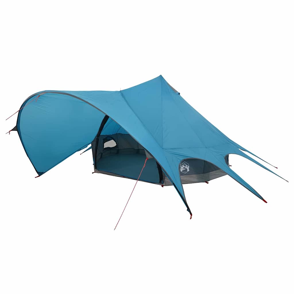 Zijaanzicht van de vidaXL Teepee Tent in blauw met grijze details, waterdicht en ruim.