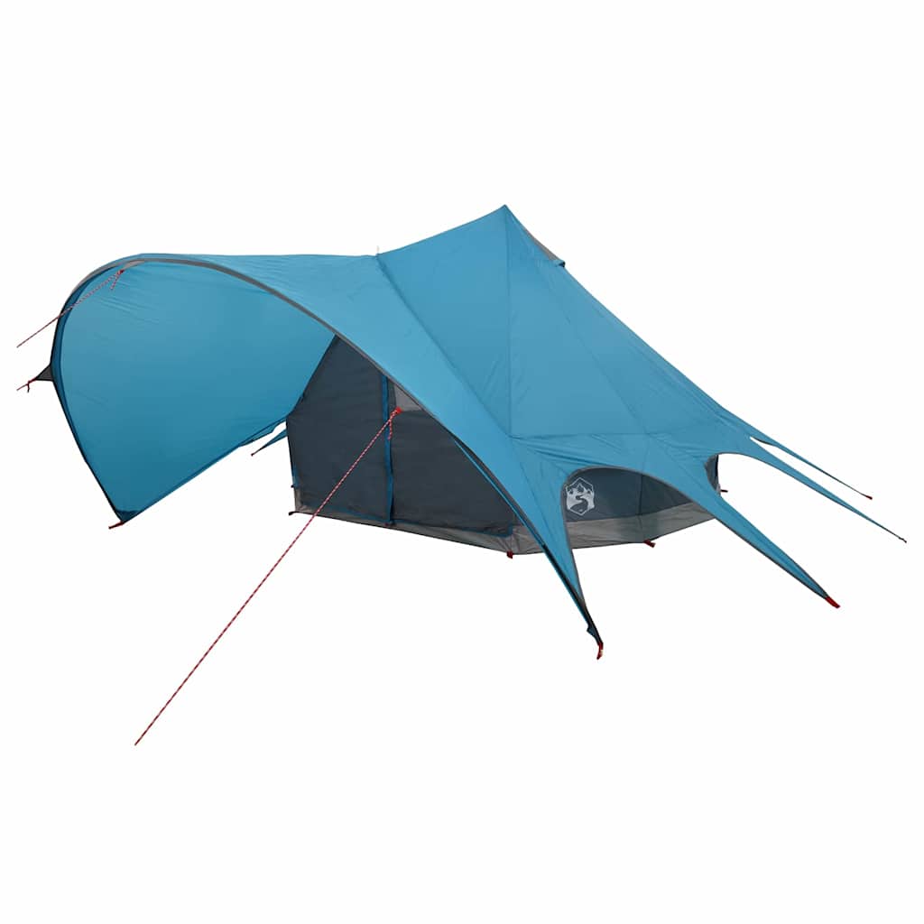 Detail van de vidaXL Teepee Tent in blauw met grijs, zijaanzicht met ingangen en ventilatieopeningen.