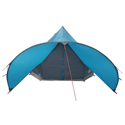 Detail van de vidaXL Teepee Tent in blauw en grijs, met open ingang en tentdoek zichtbaar.