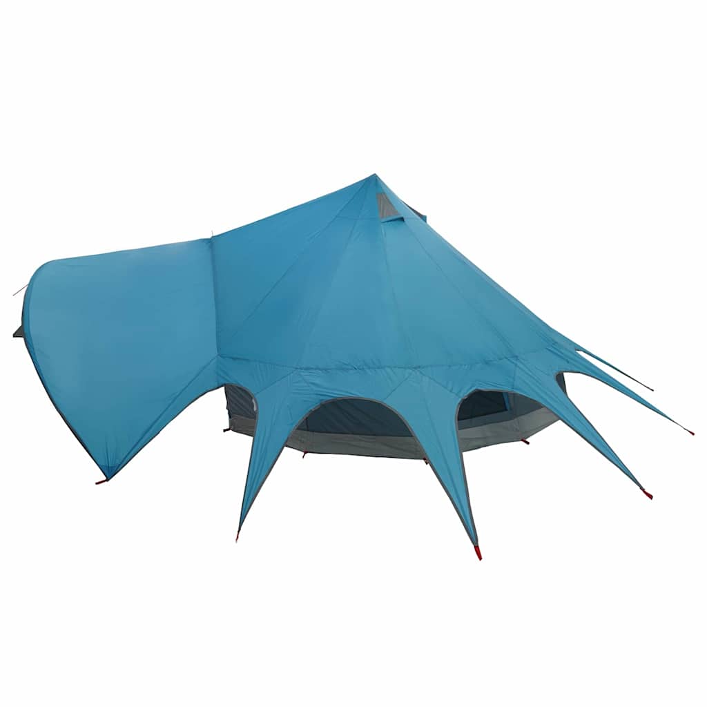 Detail van de blauwe vidaXL Teepee Tent met unieke, spitse vorm en waterdichte stof.