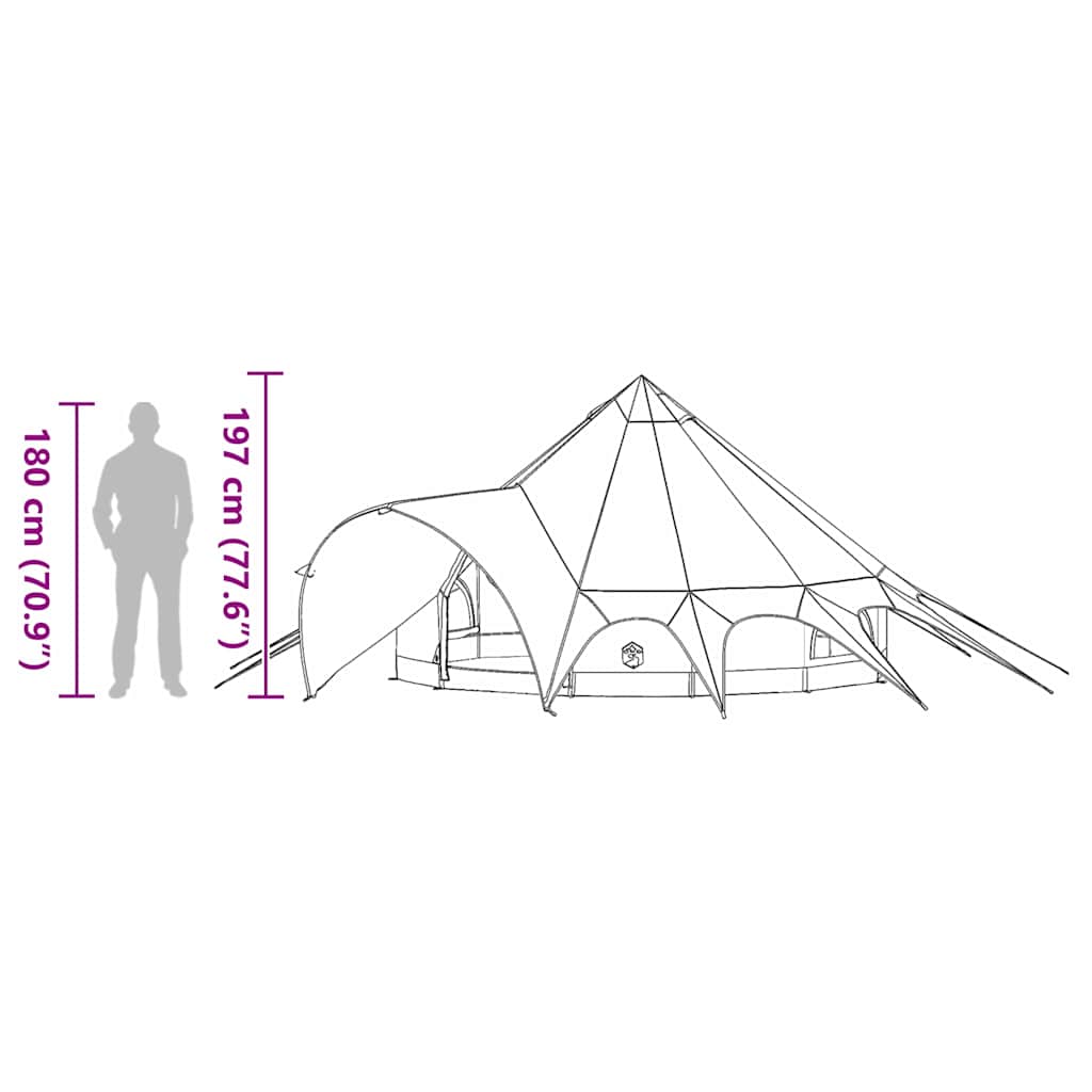 Detailweergave van de vidaXL Teepee Tent met afmetingen en zijaanzicht.