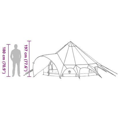 Detailweergave van de vidaXL Teepee Tent met afmetingen en zijaanzicht.