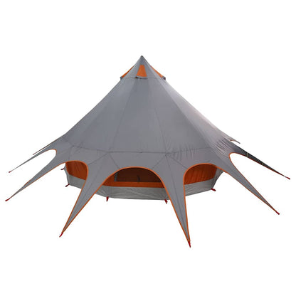 Detail van de grijs-oranje vidaXL Teepee Tent met opvallende punten en ruime ingang.