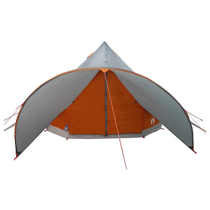 Zijaanzicht van de vidaXL Teepee Tent met grijze en oranje kleuren, open ingangen zichtbaar.