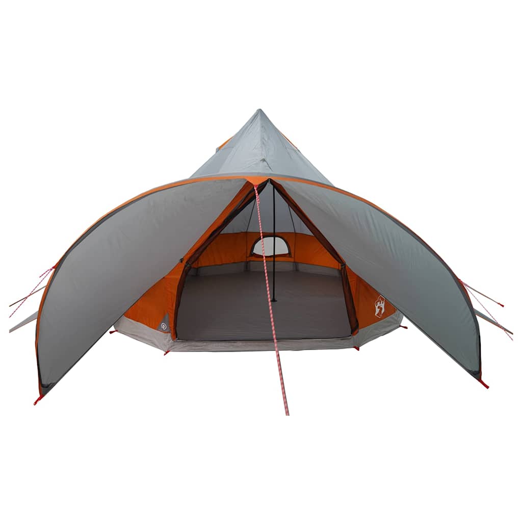 Zijaanzicht van de vidaXL Teepee Tent in grijs en oranje, met open ingang en ruime binnenruimte.